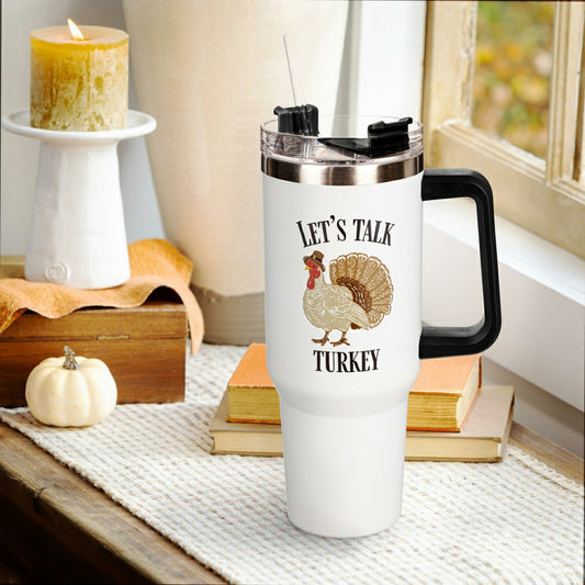 Let's Talk Turkey Canyon Cup, Double Wall Stainless Steel w/ Straw, 40