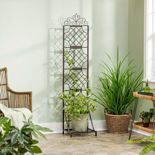 Grid Metal Lattice Trellis with Planter Stand