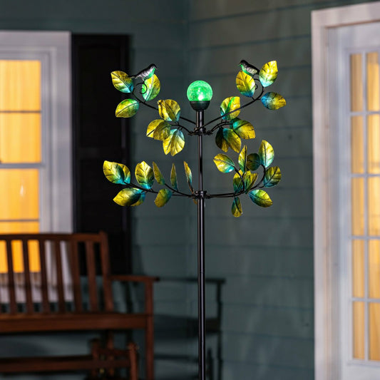 Bird and Leaves Solar Wind Spinner 80"H