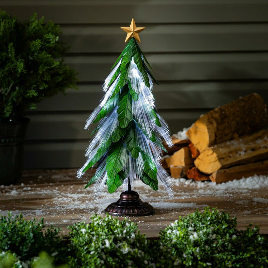 Shades of Green Garden Statue, Metal Fiber Optic LED Statue, Evergreen