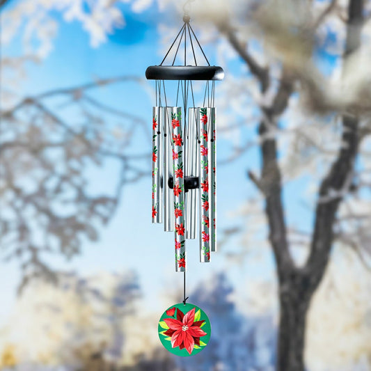 Avria Wind Chime, Printed Wind Chime, Vibrant Poinsettias, 27"H