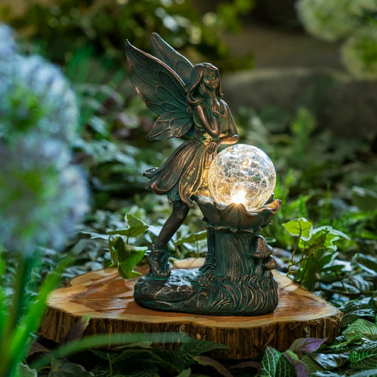 Garden Of Wonder Garden Statue, LED Fairy With Orb Statue