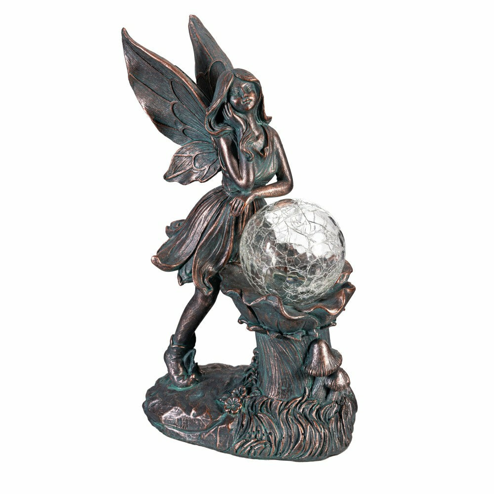 Garden Of Wonder Garden Statue, LED Fairy With Orb Statue