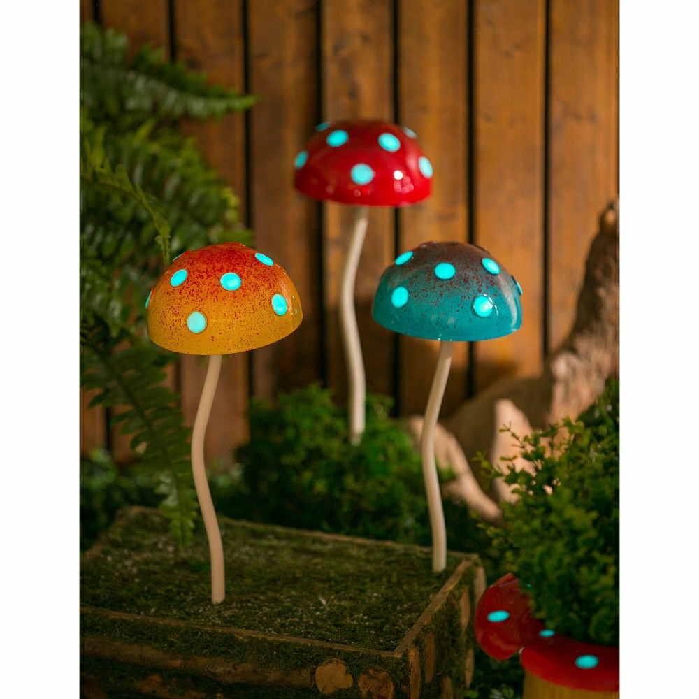 12.5"H Glow in the Dark Mushroom Plant Pick, Yellow