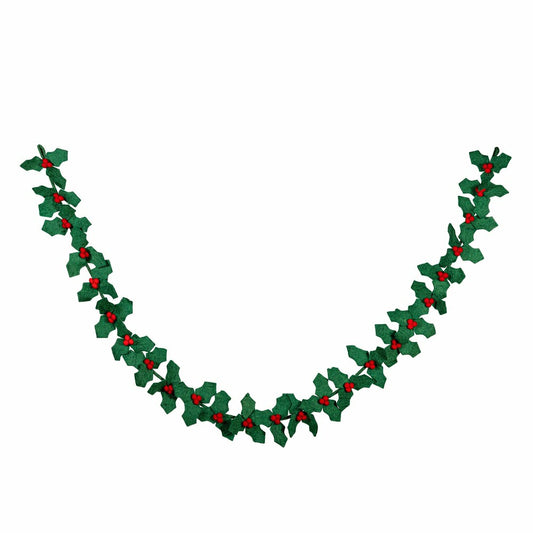 Holiday Poinsettia Garland Holly and Berries Fabric, 75"L