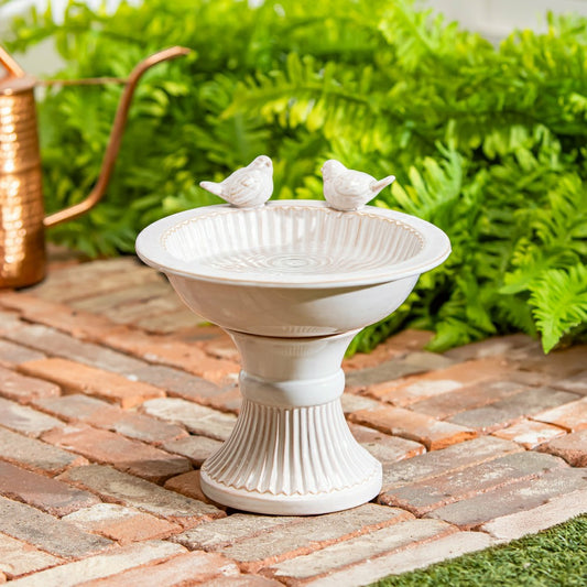 What She Shed Birdbath, Ceramic Debossed Bird