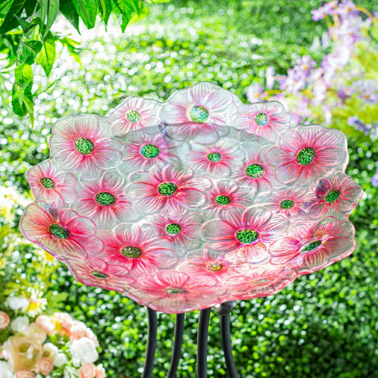 What She Shed Birdbath, Scalloped Edge Glass Birdbath, 18"