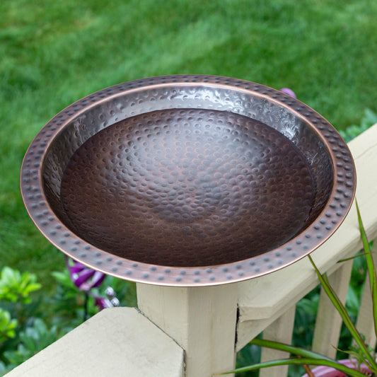 Hammered Burnt Copper Birdbath, 14"Diameter