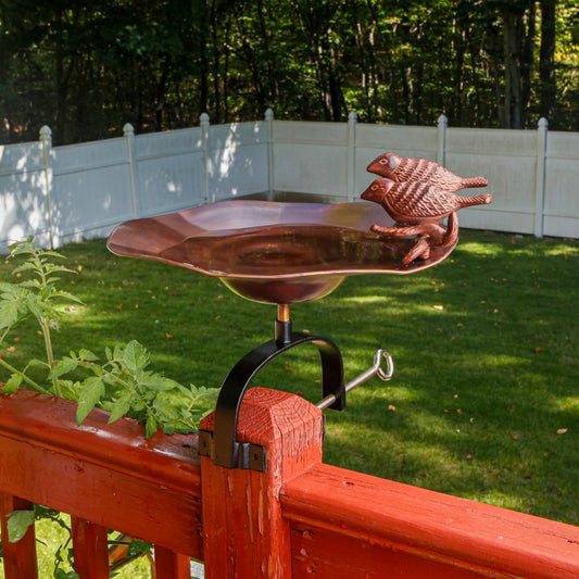 Antiqued Birdbath w/ Over Railing Bracket