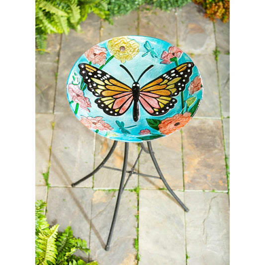 18" Glitter Hand Painted and Embossed Bird Bath, Butterfly