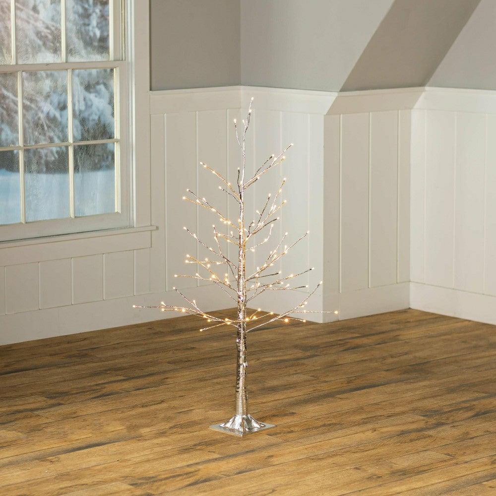 4'H Indoor/Outdoor Silver Metallic Tree with 112 Lights