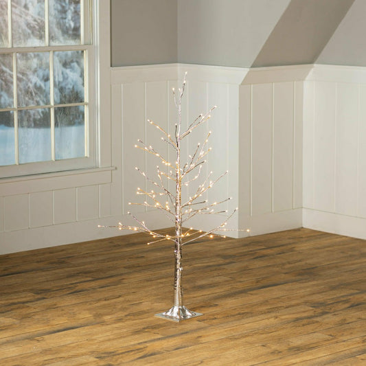 4'H Indoor/Outdoor Silver Metallic Tree with 112 Lights