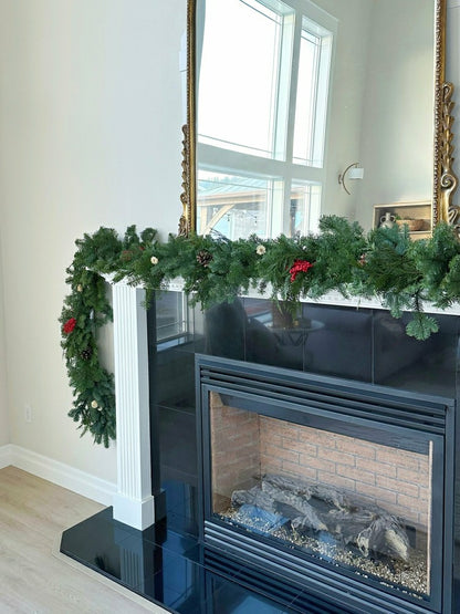 Noble Fir and Red Berries Fresh Garland, 12'