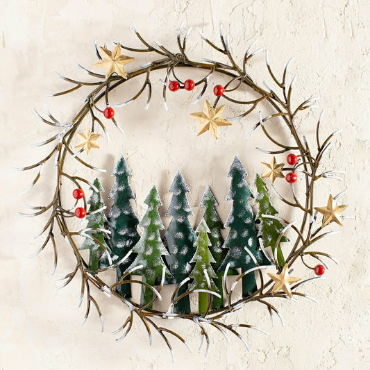 Handcrafted Trees and Stars Metal Indoor/Outdoor Wreath
