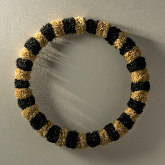 Black and White Striped Natural Grass Wreath