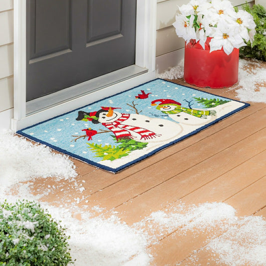 Indoor/Outdoor Hooked Rug Snowman With Friends Polypropylene, 24"x42"