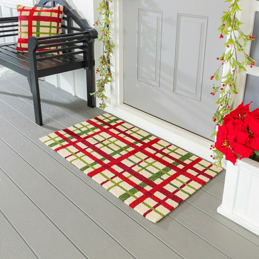 Indoor/Outdoor Hooked Rug Christmas Plaid Polypropylene, 24"x42"