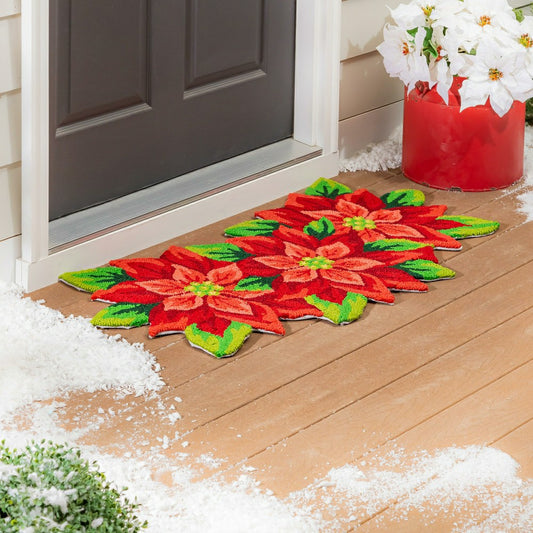 Indoor/Outdoor Hooked Rug Poinsettia Polypropylene, 24"x42"