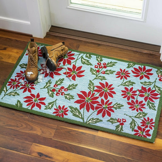 Indoor/Outdoor Poinsettia Hooked Polypropylene Accent Rug 24"X42"