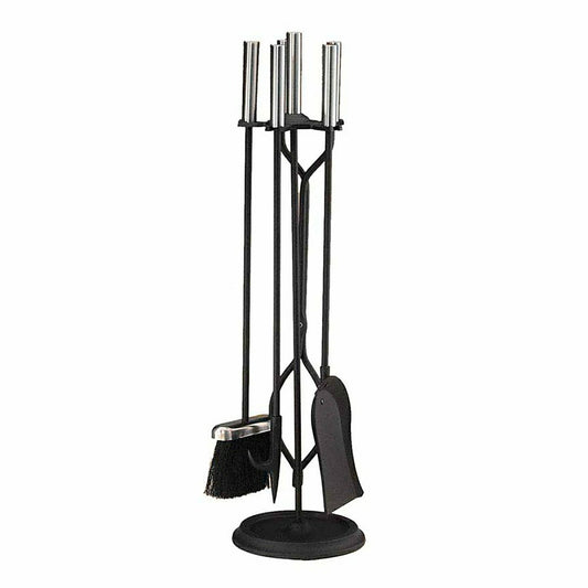 Pewter & Black 4-Piece Fireplace Tool Set