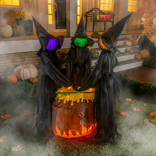 Halloween LED Set of 3 Witches and Cauldron Garden Stake, 52"