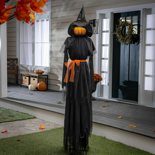 76" Witch Lighted Fabric Garden Stake with Orange Bow