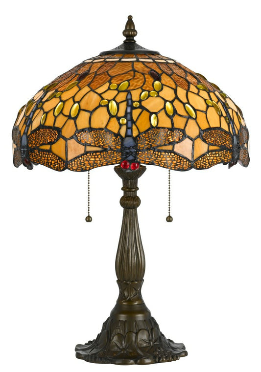 Tiffany Amber Dragonfly Table Lamp with Zinc Cast Base