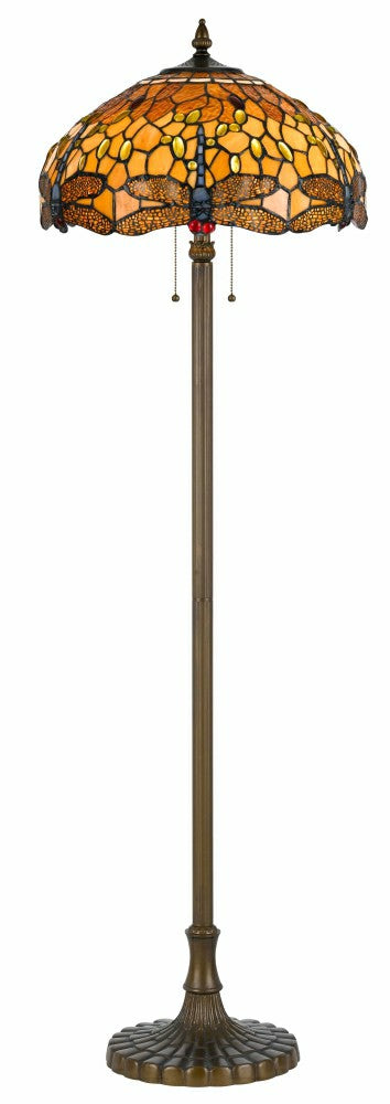 Tiffany Amber Dragonfly Floor Lamp with Zinc Cast Base