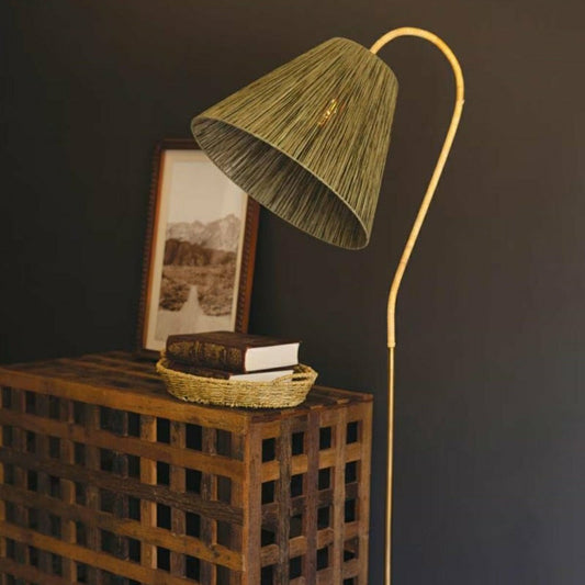 Rattan Wrapped Floor Lamp with Raffia Shade