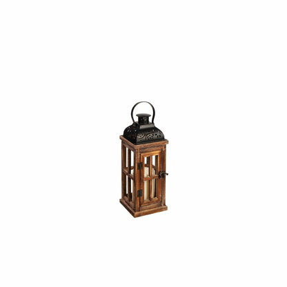 Set of 3 Nested Wood and Metal Lanterns w LED Candle