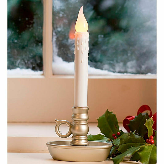 Pewter Battery-Operated Single Window LED Window Candle