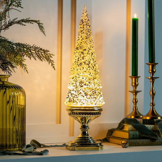 Shades of Emerald LED Table Decor Glitter Tree Spinning Acrylic Lanter