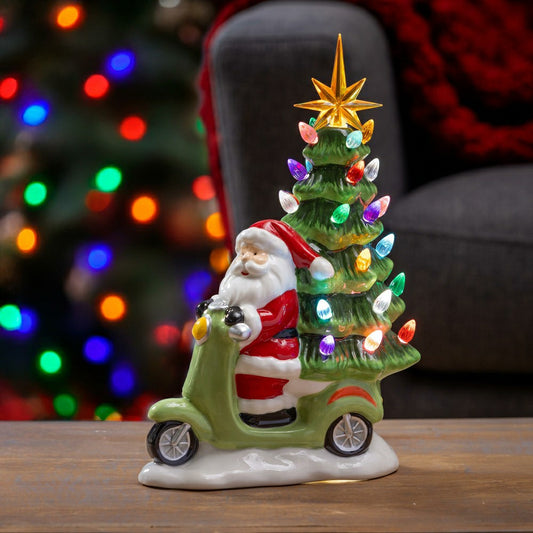 Heartfelt Cheer LED Table Décor Resin Santa on Scooter with Christmas