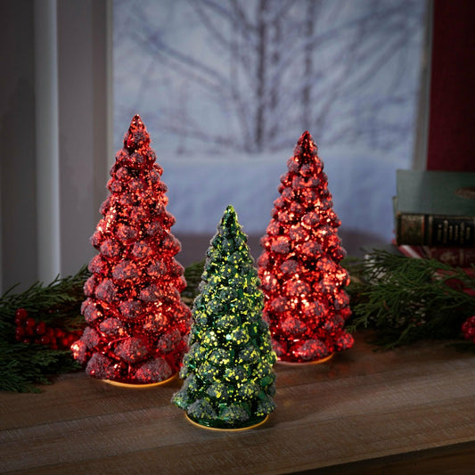 LED Glass Tree with Snow Table Décor Set