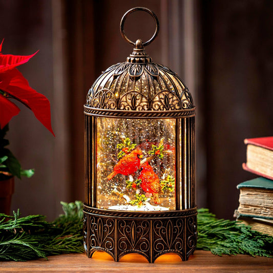 Snowbirds LED Table Decor Cardinal in Birdcage Plastic Water Lantern,
