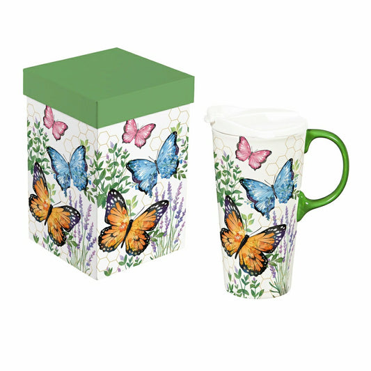 Cottage Garden Ceramic Perfect Cup, Butterfly, 17oz, Gift Box