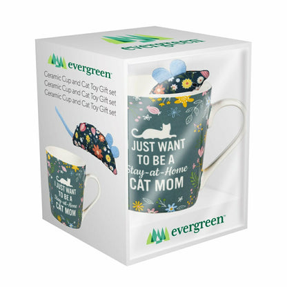 Pet Drinkware Gift Set Ceramic Flare Cup and Cat Toy, 12oz, Gift Box