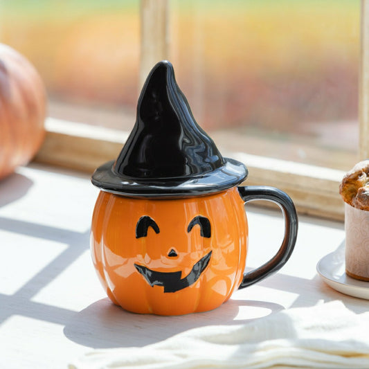 Haunted House Coffee Cup Ceramic Sculpted Jack O' Lantern with Witch H