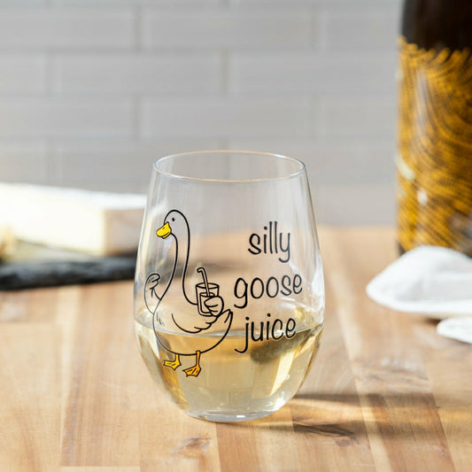 Just for Laughs Wine Glass Stemless, "Silly Goose Juice", 17oz, Gift B