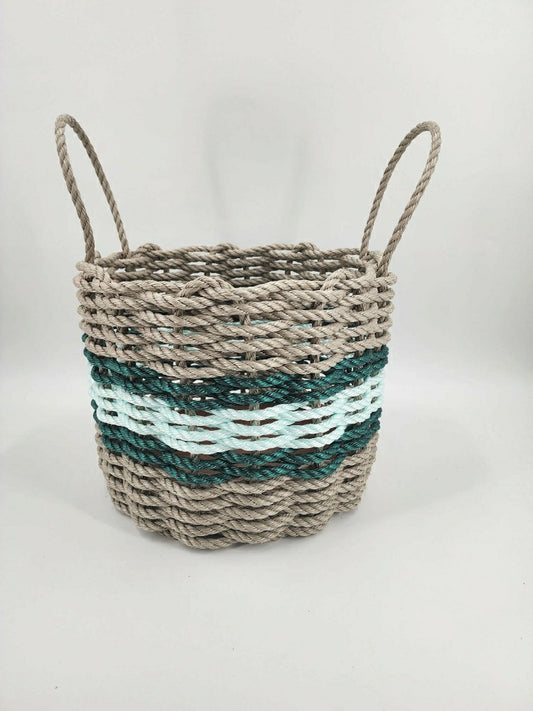 Authentic Maine Lobster Rope Storage Basket Tan and Seafoam, Accent co