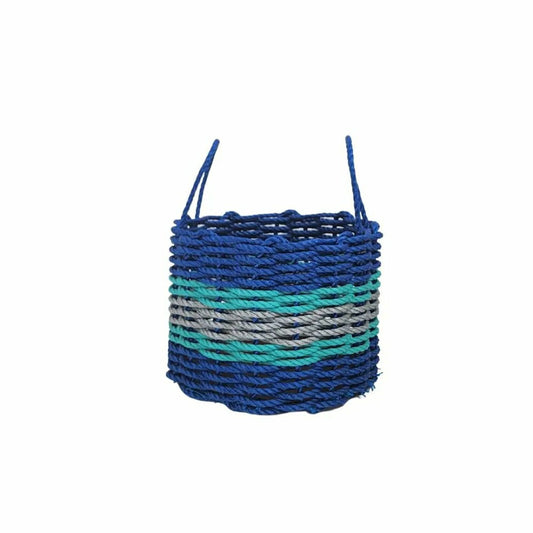 Authentic Maine Lobster Rope Storage Basket Blue and Light Gray with T