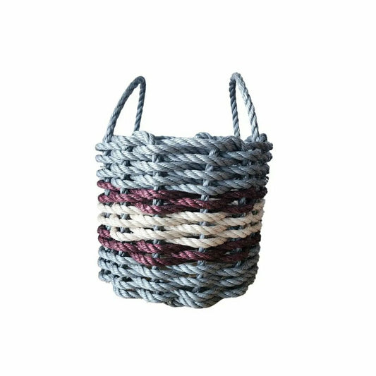 Lobster Rope Basket Light Gray and Light Tan, Burgundy Accents
