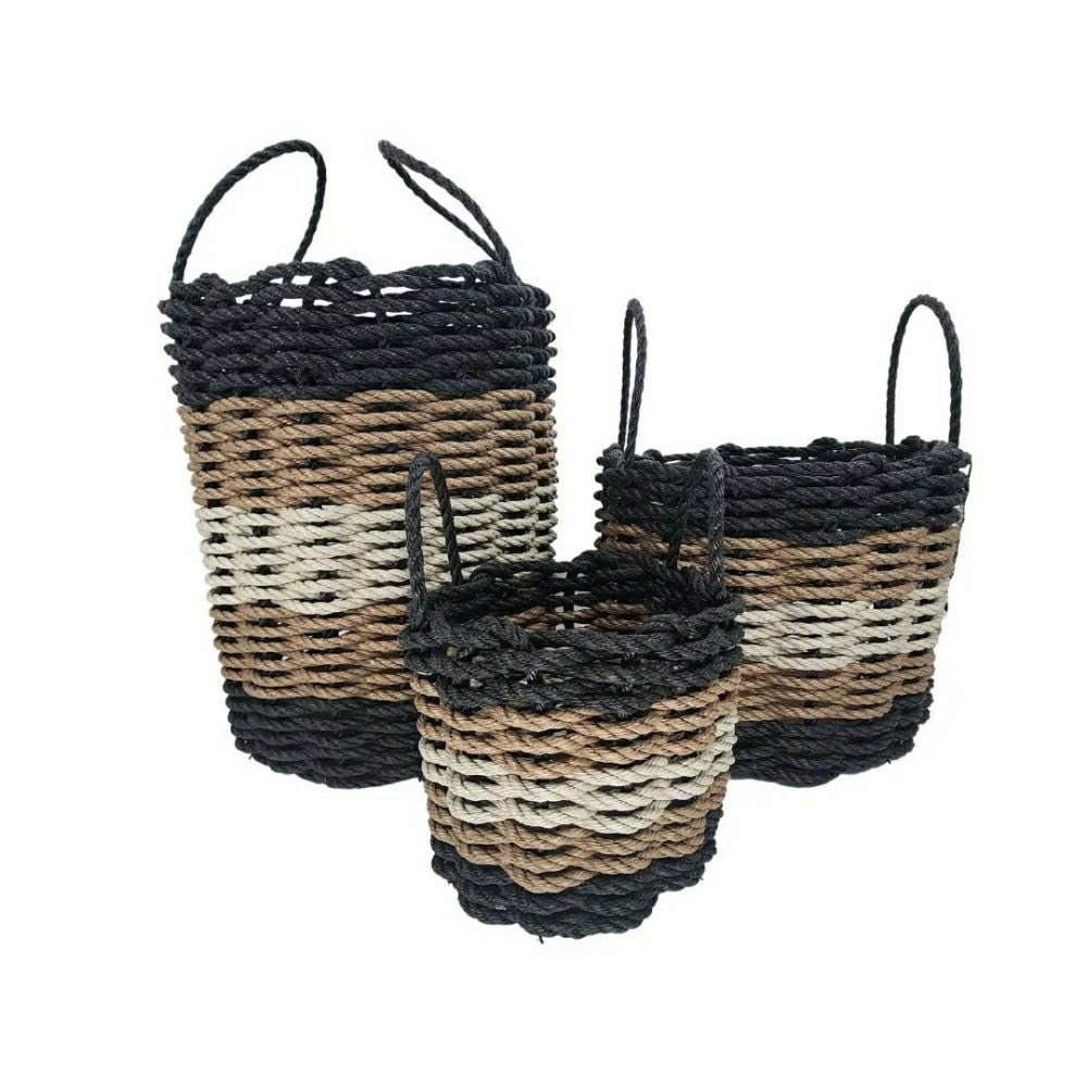 Five Stripe Rope Storage Basket Black, Brown and Tan