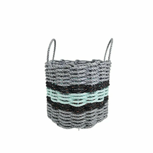 Lobster Rope Basket Light Gray and Seafoam, Black Accents