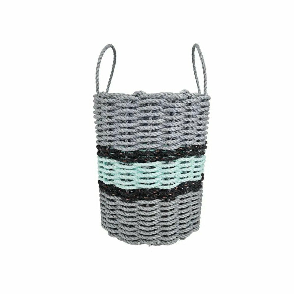Lobster Rope Basket Light Gray and Seafoam, Black Accents