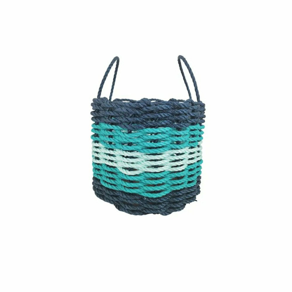 Five Stripe Rope Storage Basket Navy Blue, Teal & Seafoam