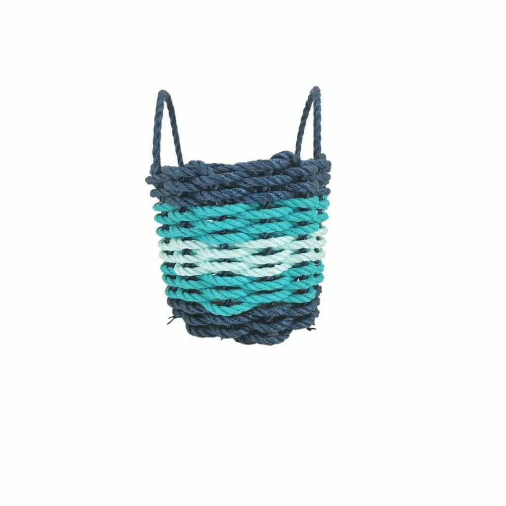 Five Stripe Rope Storage Basket Navy Blue, Teal & Seafoam