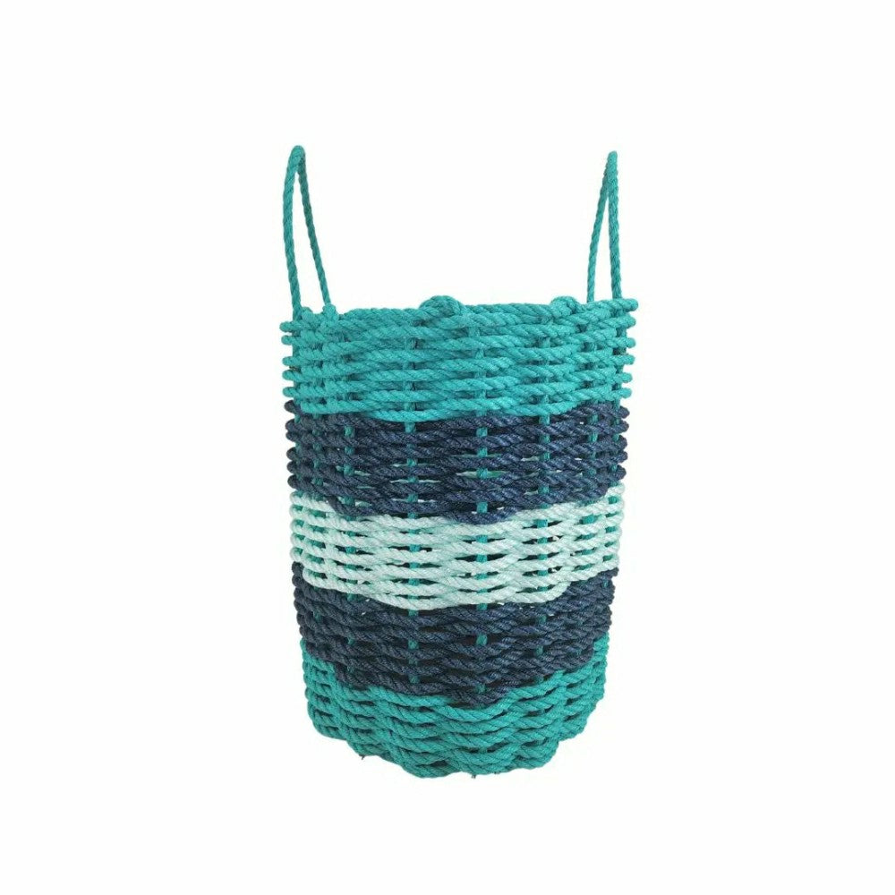 Five Stripe Rope Storage Basket Teal, Navy Blue & Seafoam