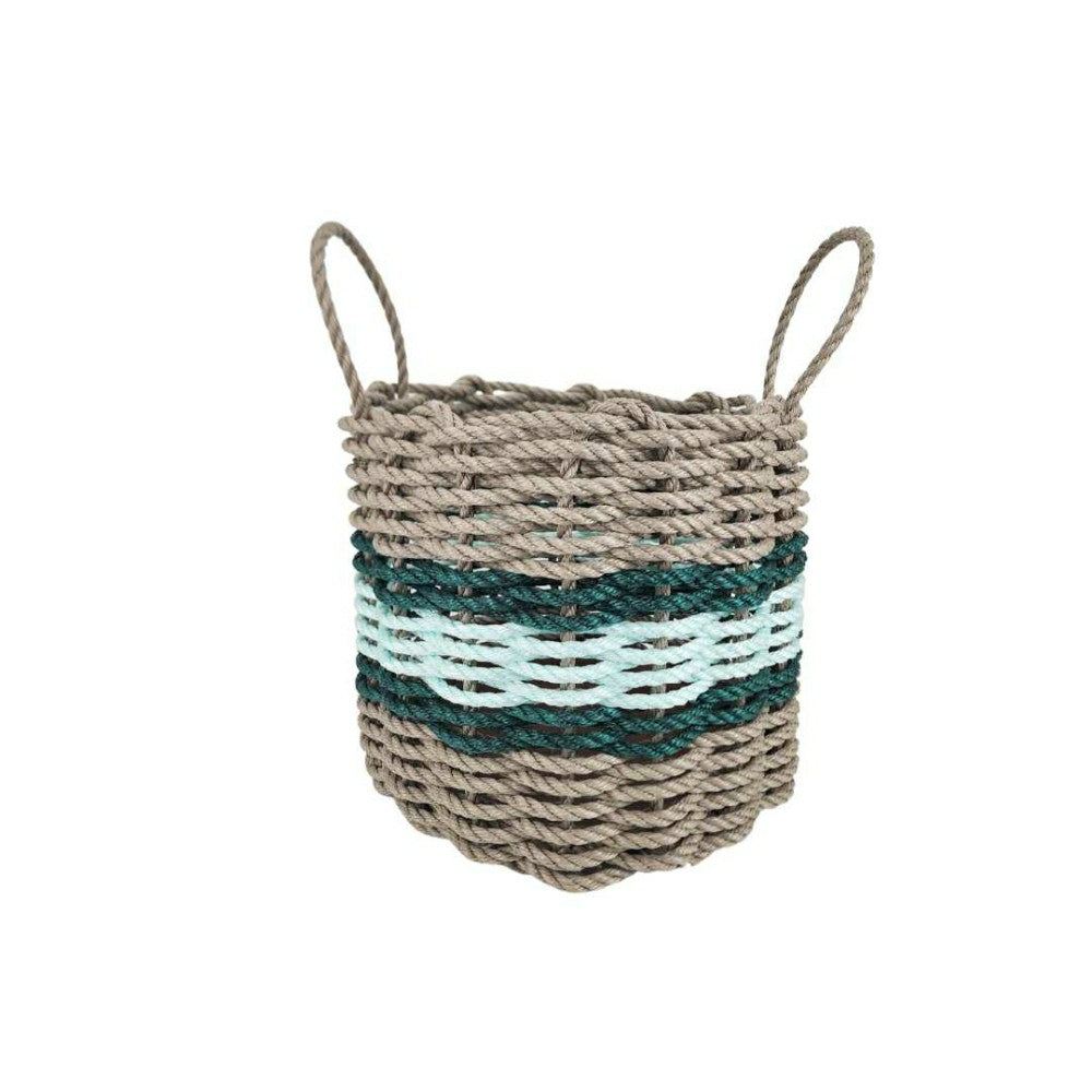 Lobster Rope Basket Tan and Seafoam, Hunter Green Accents