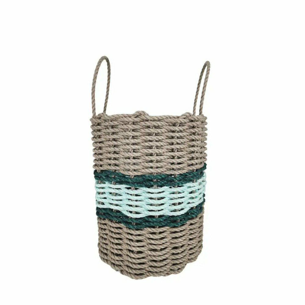Lobster Rope Basket Tan and Seafoam, Hunter Green Accents